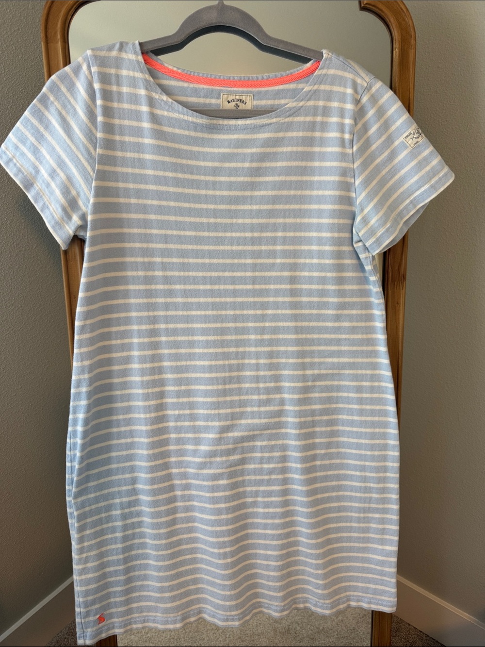 Joules Light Blue and White Striped Cotton Tee Dress